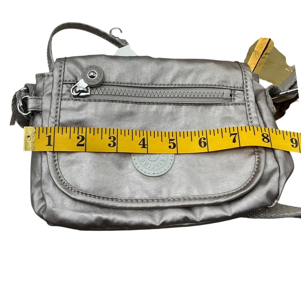 Kipling Metallic Pewter Nylon Crossbody Bag with‎ Monkey Keychain NWT